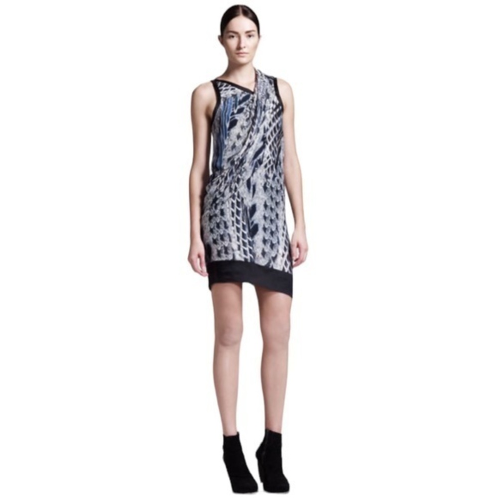HELMUT LANG ASYMMETRICAL PEASANT PRINT VISCOSE SILK SLEEVELESS FLOWY TUNIC DRESS